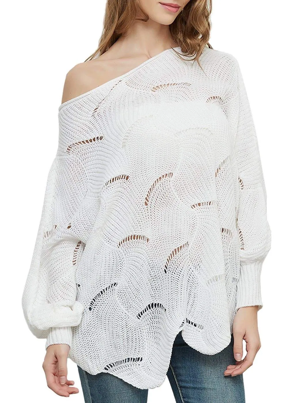 Loose Batwing Sleeve Hollow Out Knit Sweater Top