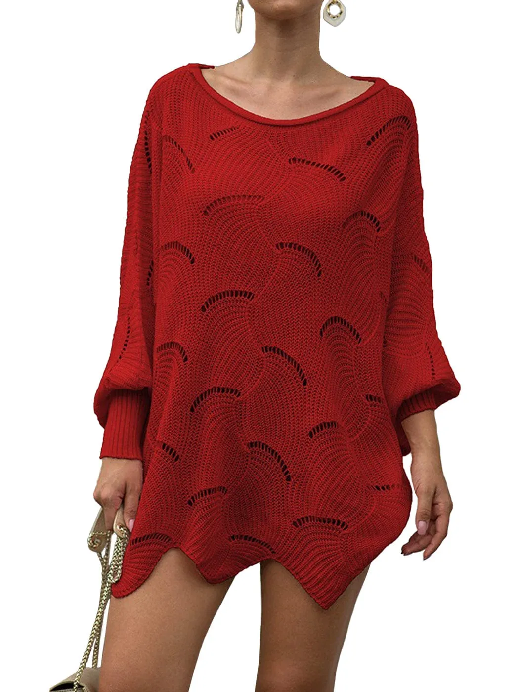 Loose Batwing Sleeve Hollow Out Knit Sweater Top