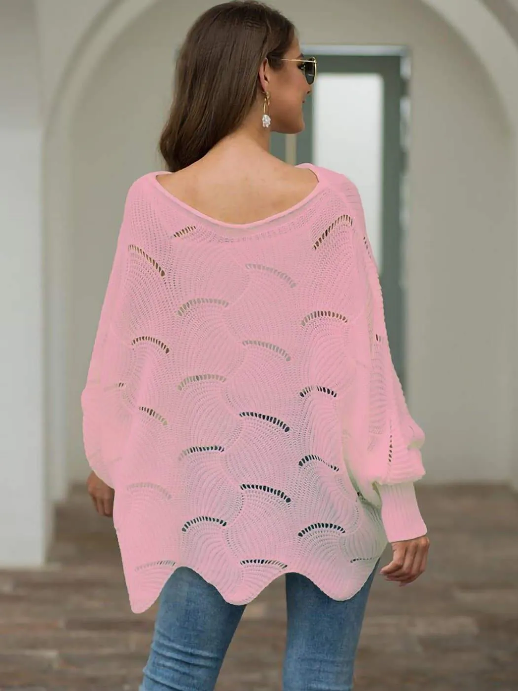 Loose Batwing Sleeve Hollow Out Knit Sweater Top