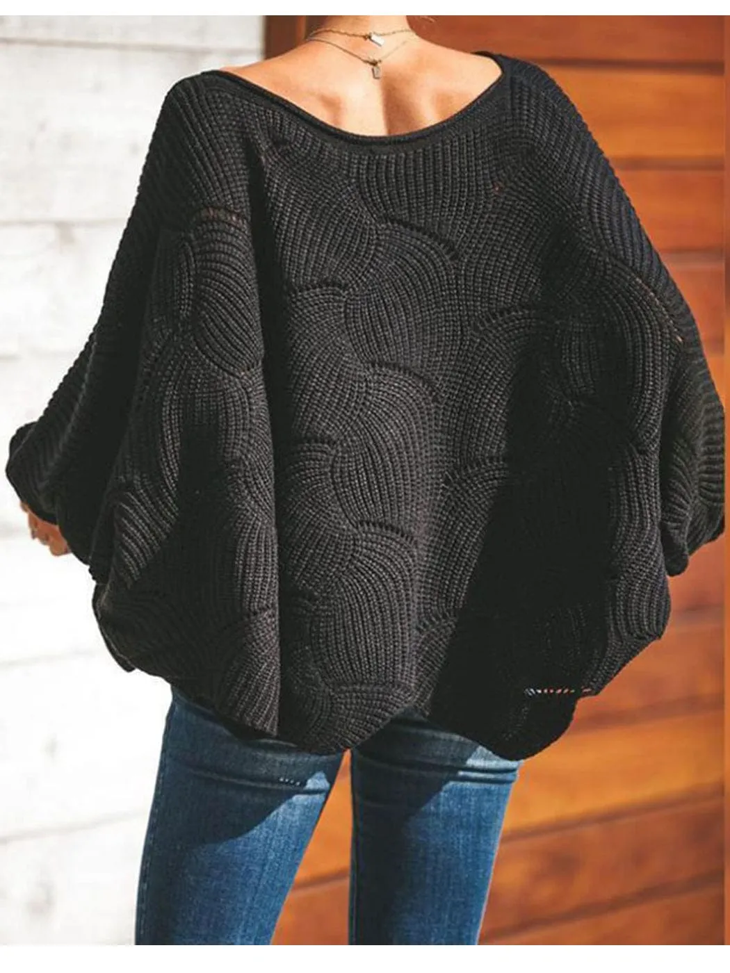 Loose Batwing Sleeve Hollow Out Knit Sweater Top