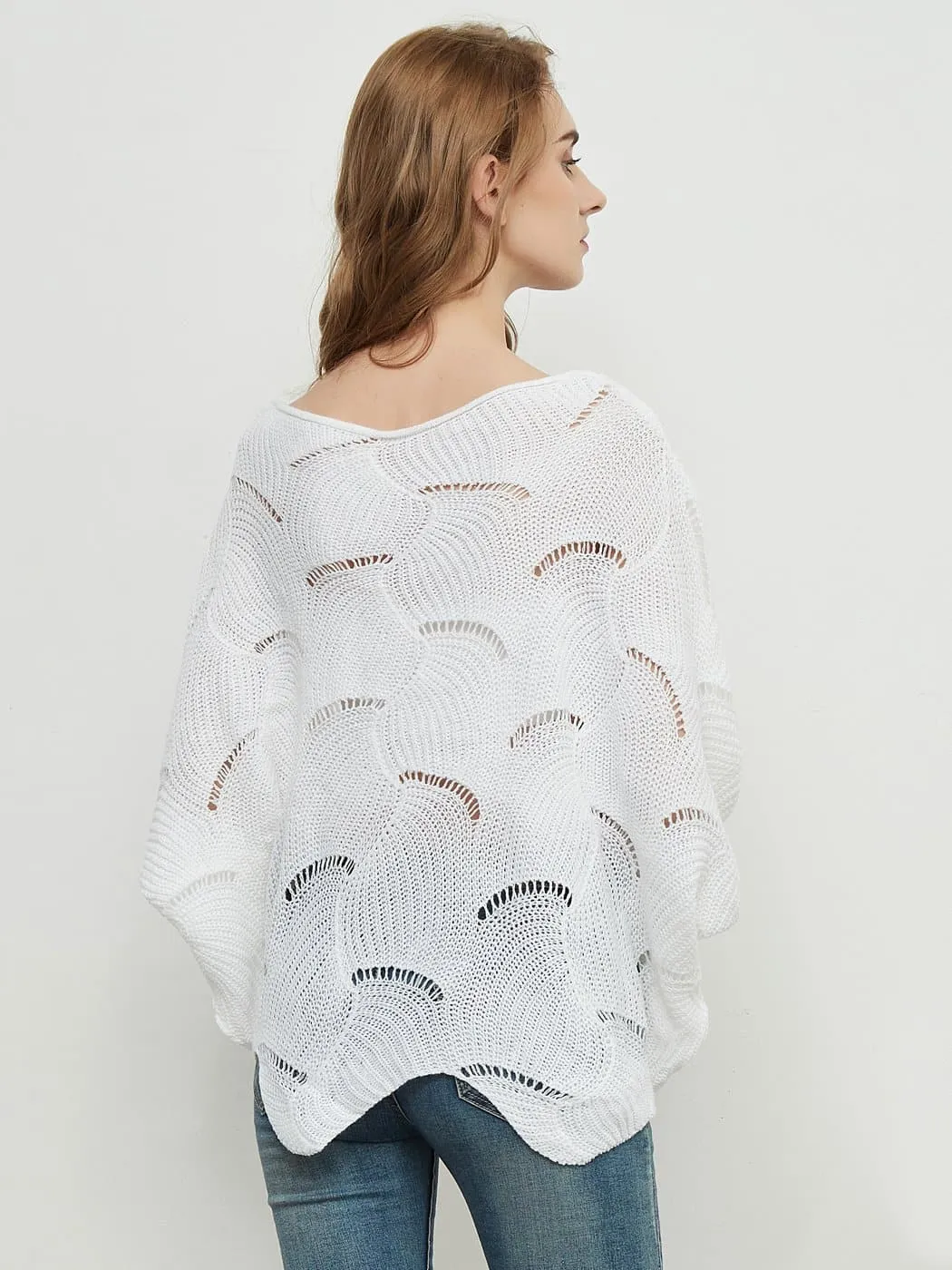 Loose Batwing Sleeve Hollow Out Knit Sweater Top