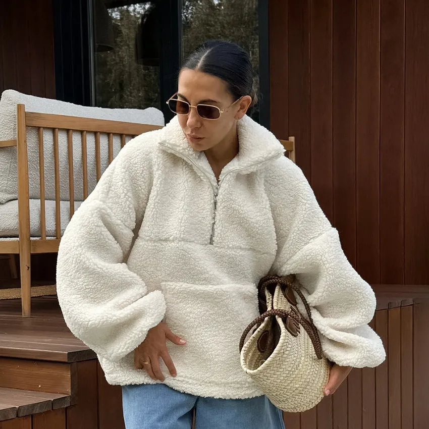 Luna Sherpa Quarter-Zip Teddy Pullover