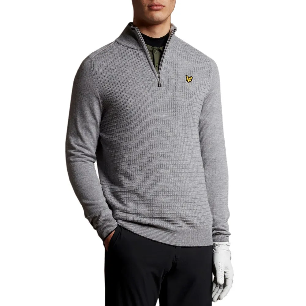 Lyle & Scott Merino Grid Texture 1/4 Zip - Pebble