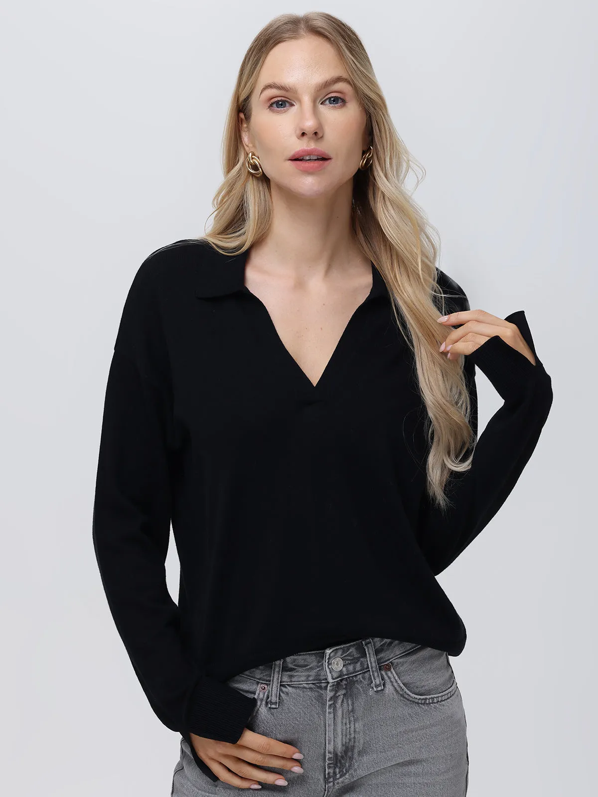 Maddi: 100% Cotton V-Neck Collar Pullover