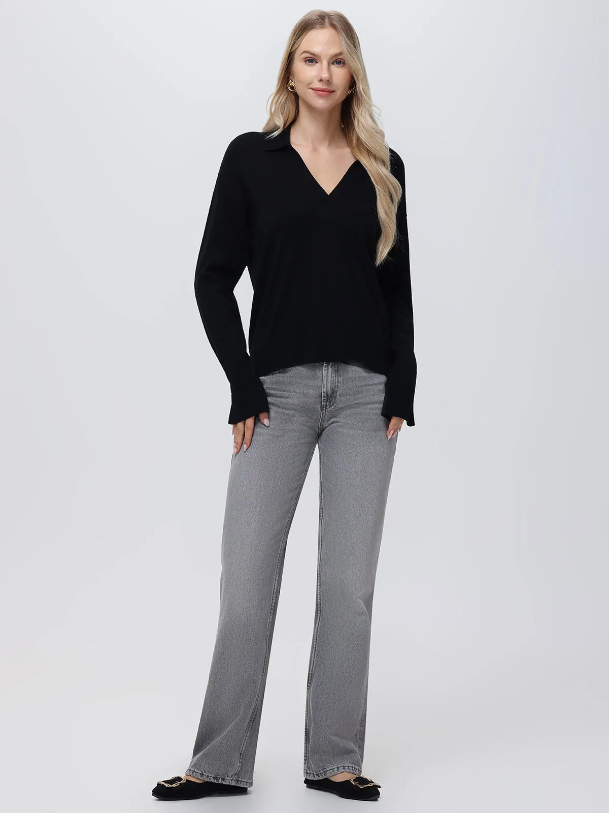 Maddi: 100% Cotton V-Neck Collar Pullover