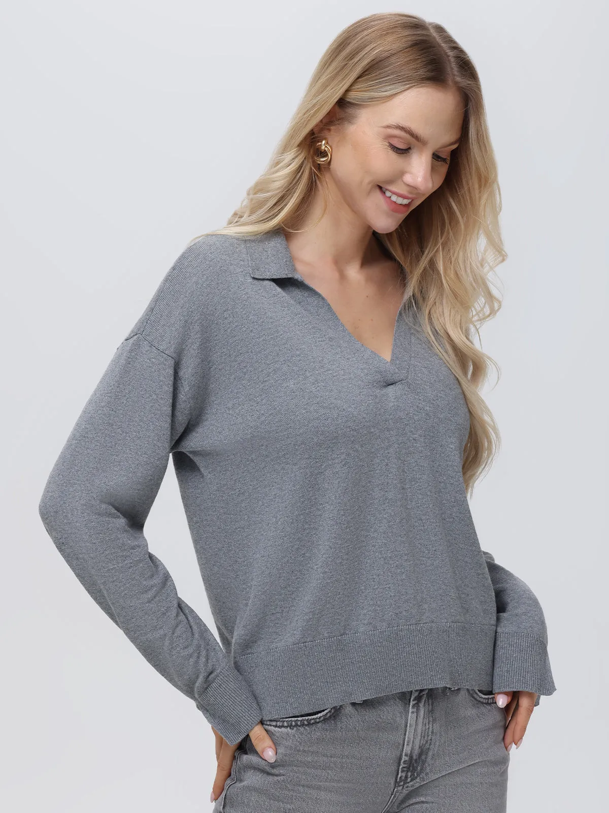 Maddi: 100% Cotton V-Neck Collar Pullover