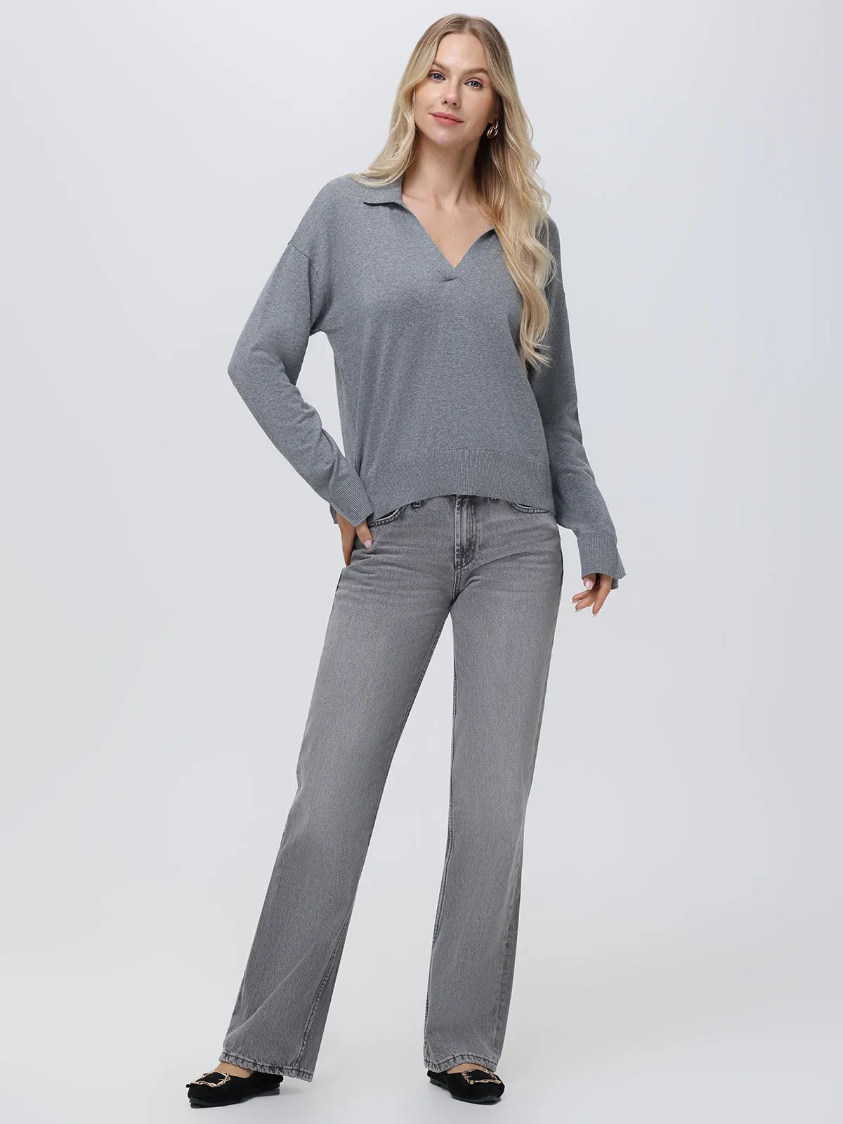 Maddi: 100% Cotton V-Neck Collar Pullover