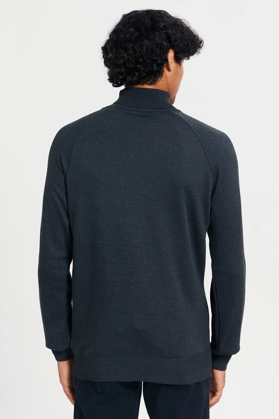 Men Charcoal High Neck Pullover