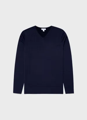 Men's Extra-Fine Merino V-neck in Light Navy