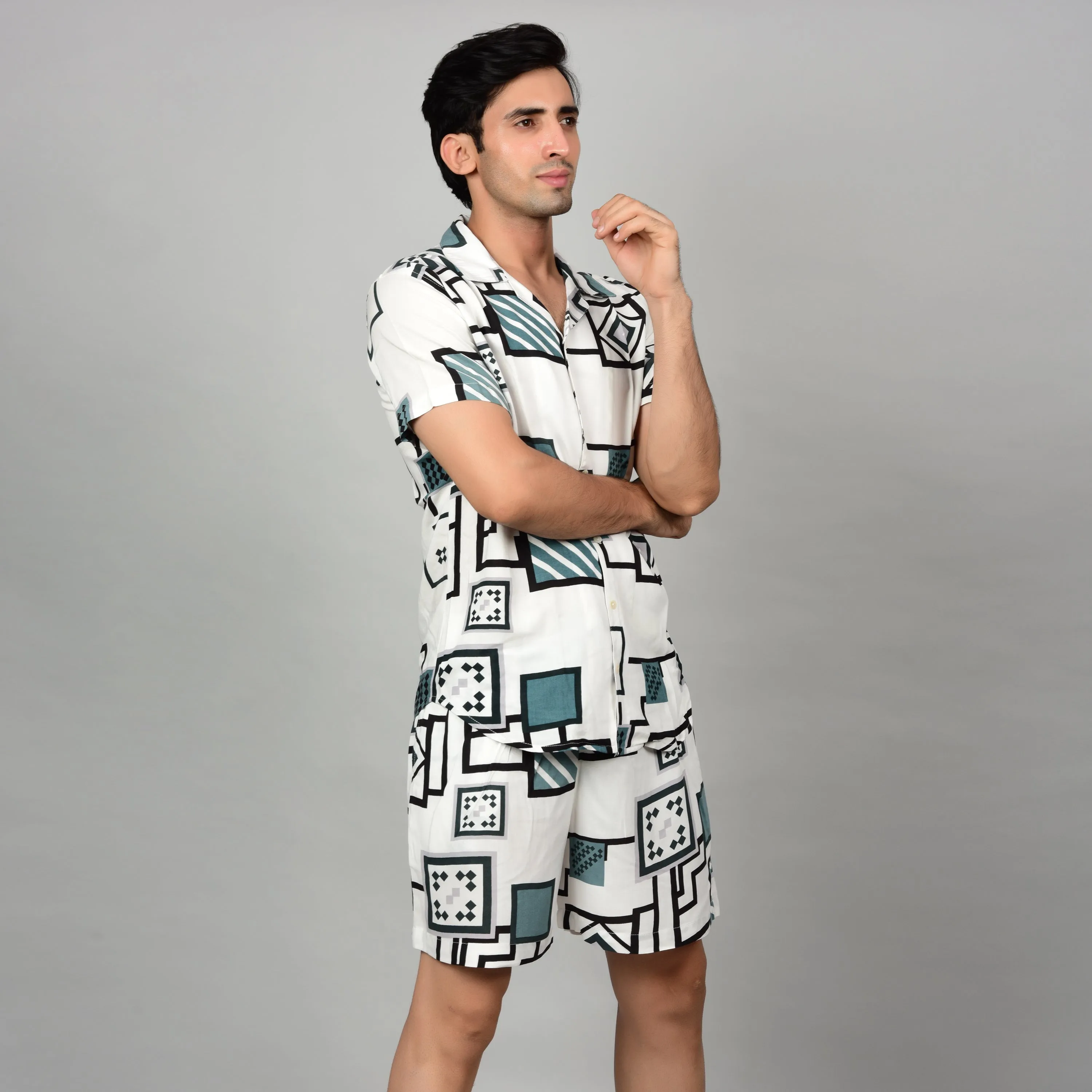 Men's Geometric Print Casual Shirt - Off-White