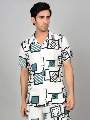 Men's Geometric Print Casual Shirt - Off-White