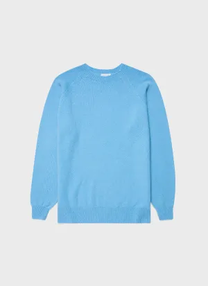 Men's Lambswool Crew Neck Jumper in Cyan Blue