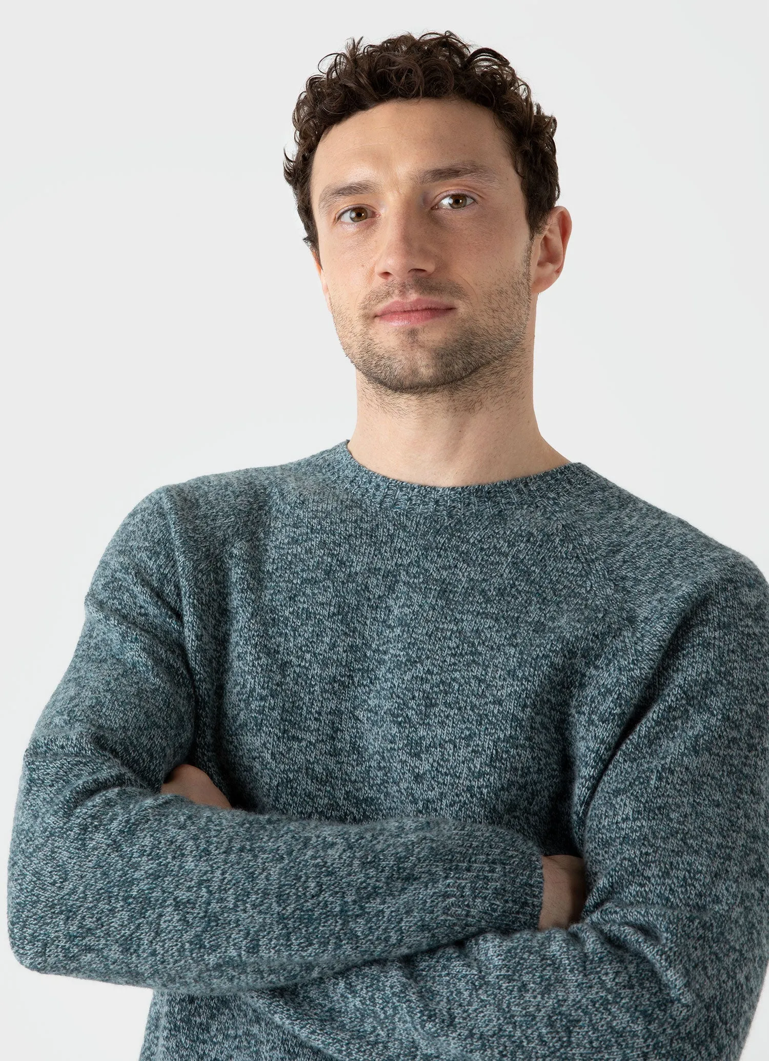 Men's Lambswool Crew Neck Jumper in Green Sage Twist