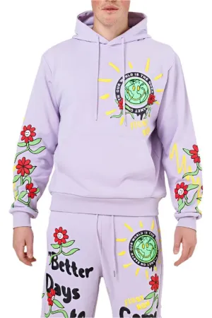 Mens Pink Flower Graphic Terry Pullover