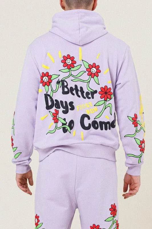 Mens Pink Flower Graphic Terry Pullover