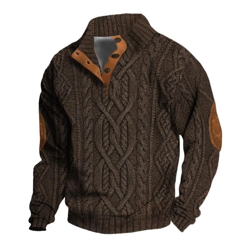 Men's Vintage Stand Collar Knitted Cable Sweater 63163731X