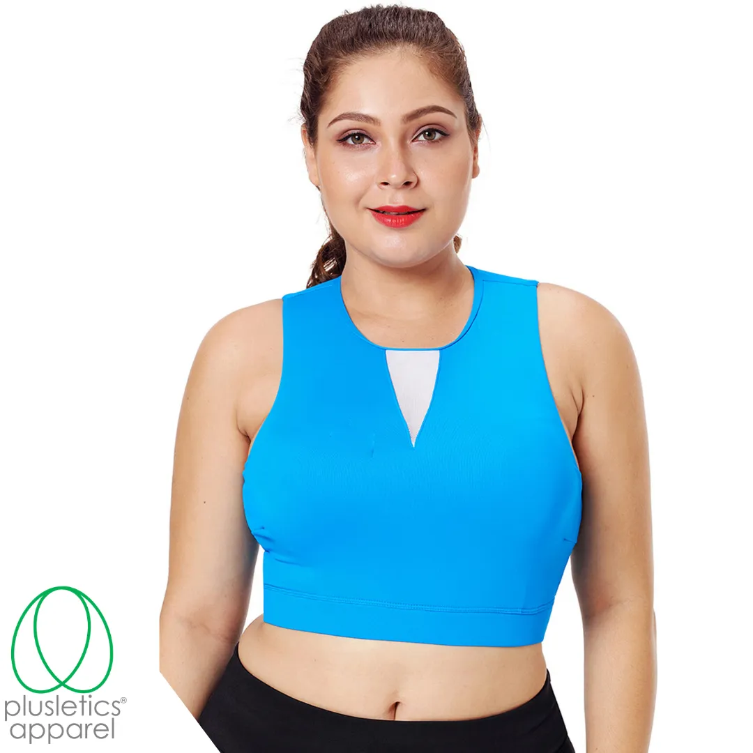 Mesh High Neck Pullover Sports Bra - Aqua