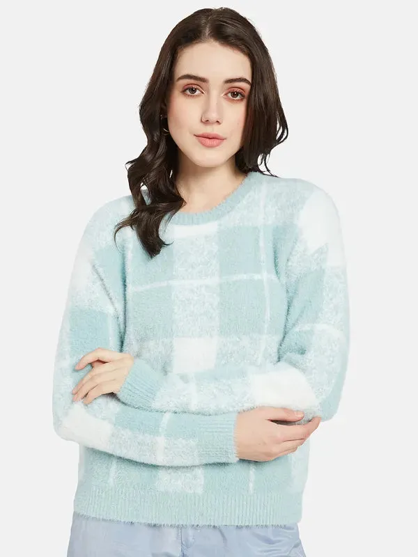 Mettle Women Blue  White Checked Pullover