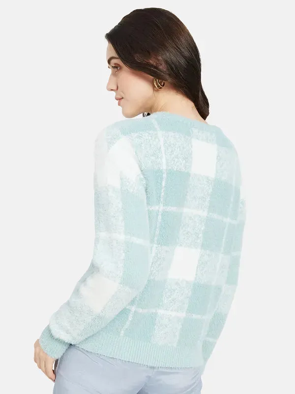 Mettle Women Blue  White Checked Pullover