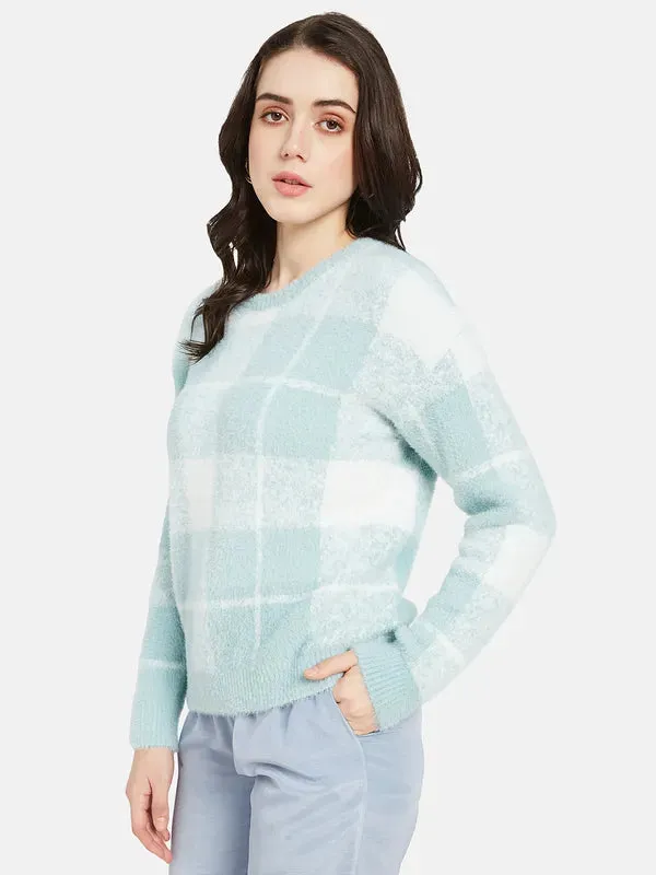 Mettle Women Blue  White Checked Pullover