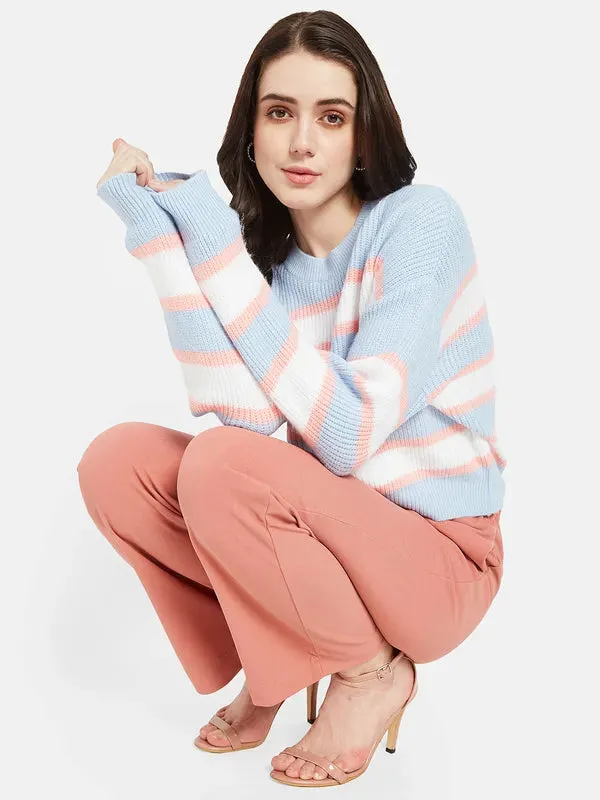 Mettle Women Blue  White Striped Pullover