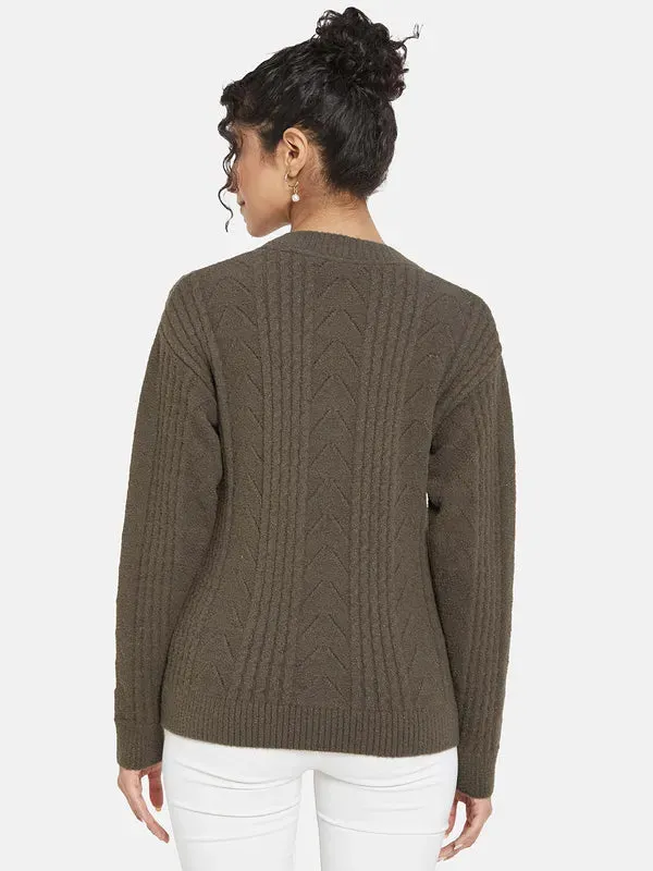 Mettle Women Brown Striped Pullover