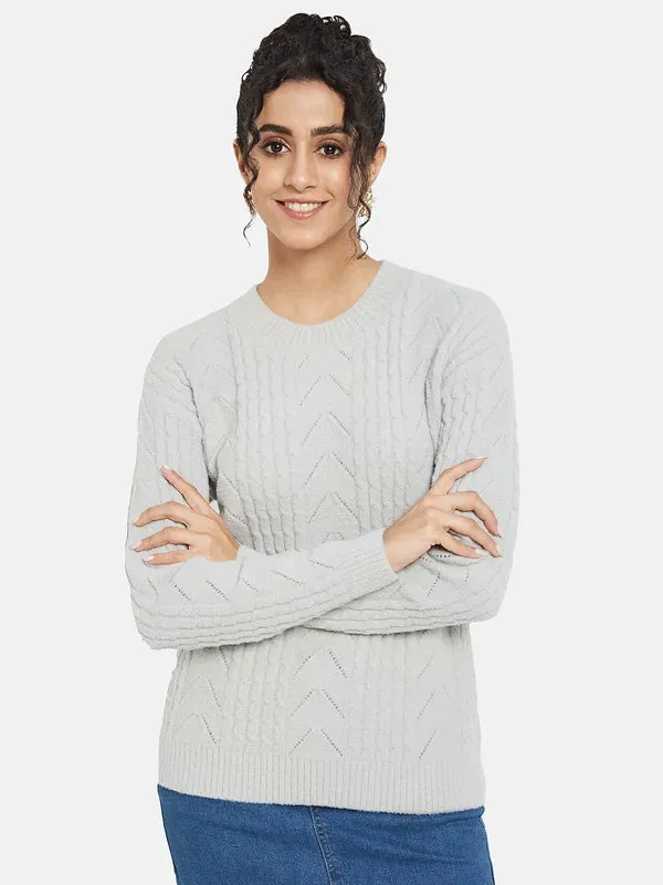 Mettle Women Grey Striped Pullover