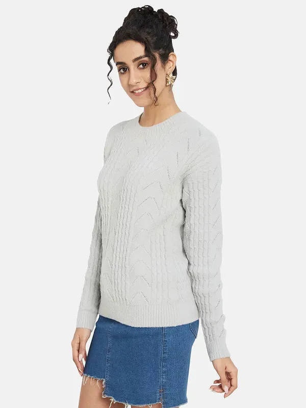 Mettle Women Grey Striped Pullover