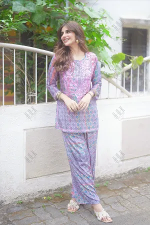 Miesha in Chikankari Polysilk Set for Women - Regal Purple