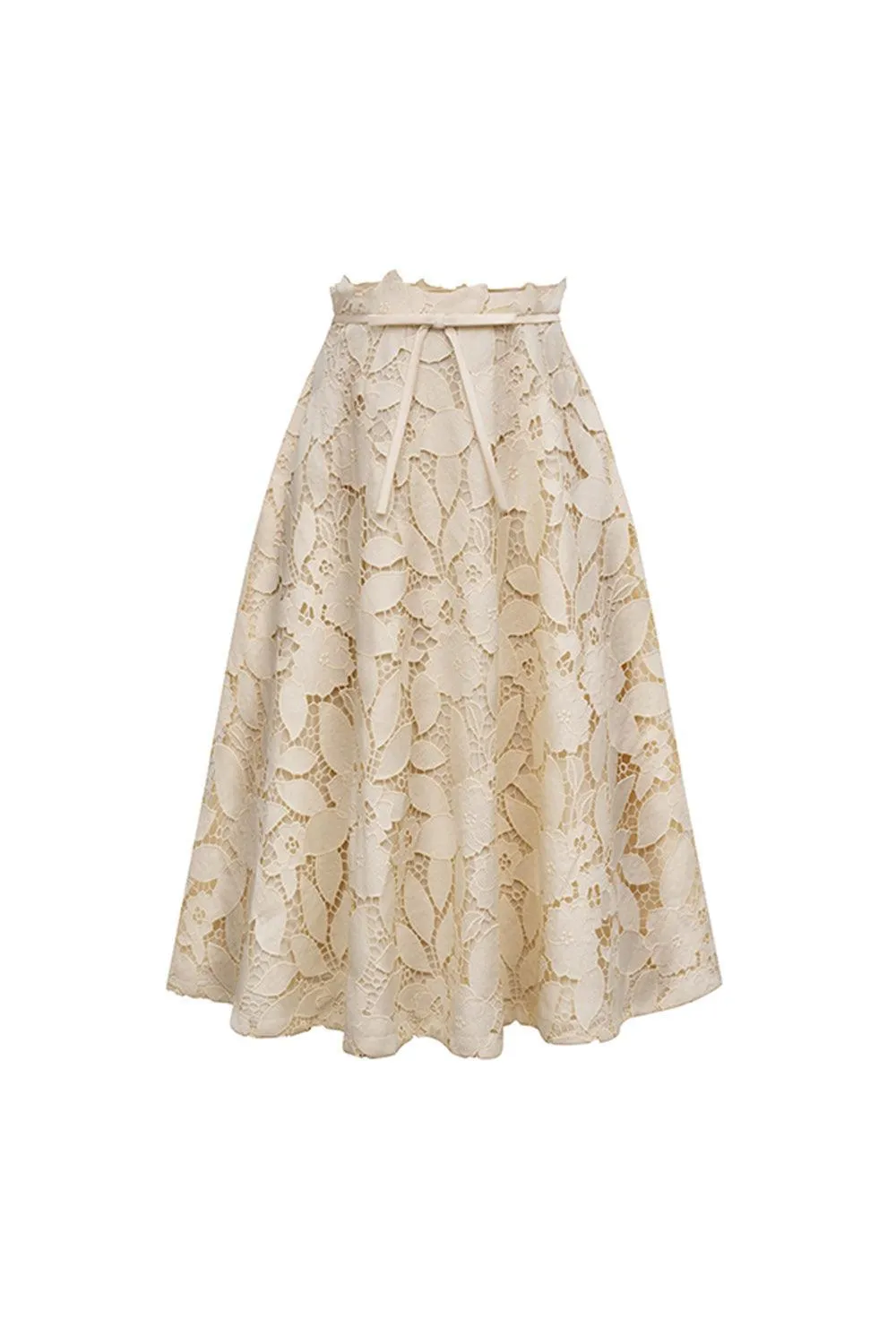 Émilie A-line Bow Tie Lace Midi Skirt