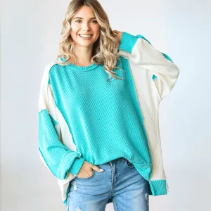 Mixed Media Oversized Color Block Pullover Made in USA