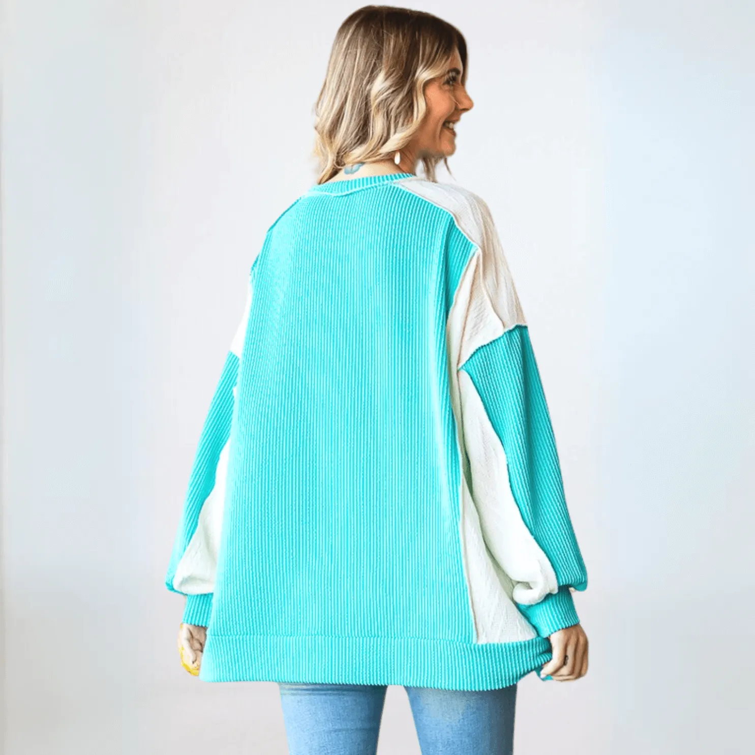 Mixed Media Oversized Color Block Pullover Made in USA