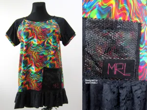 M/L Short Sleeves Cotton Tunic Dress,Abstract Print Dress