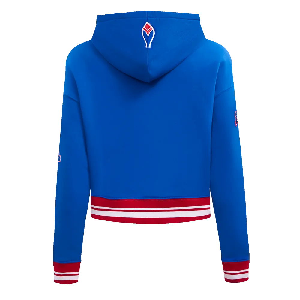 MLB ATLANTA BRAVES RETRO CLASSIC WOMEN'S RIB CROPPED PO HOODIE (ROYAL BLUE/RED)