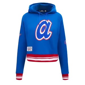 MLB ATLANTA BRAVES RETRO CLASSIC WOMEN'S RIB CROPPED PO HOODIE (ROYAL BLUE/RED)