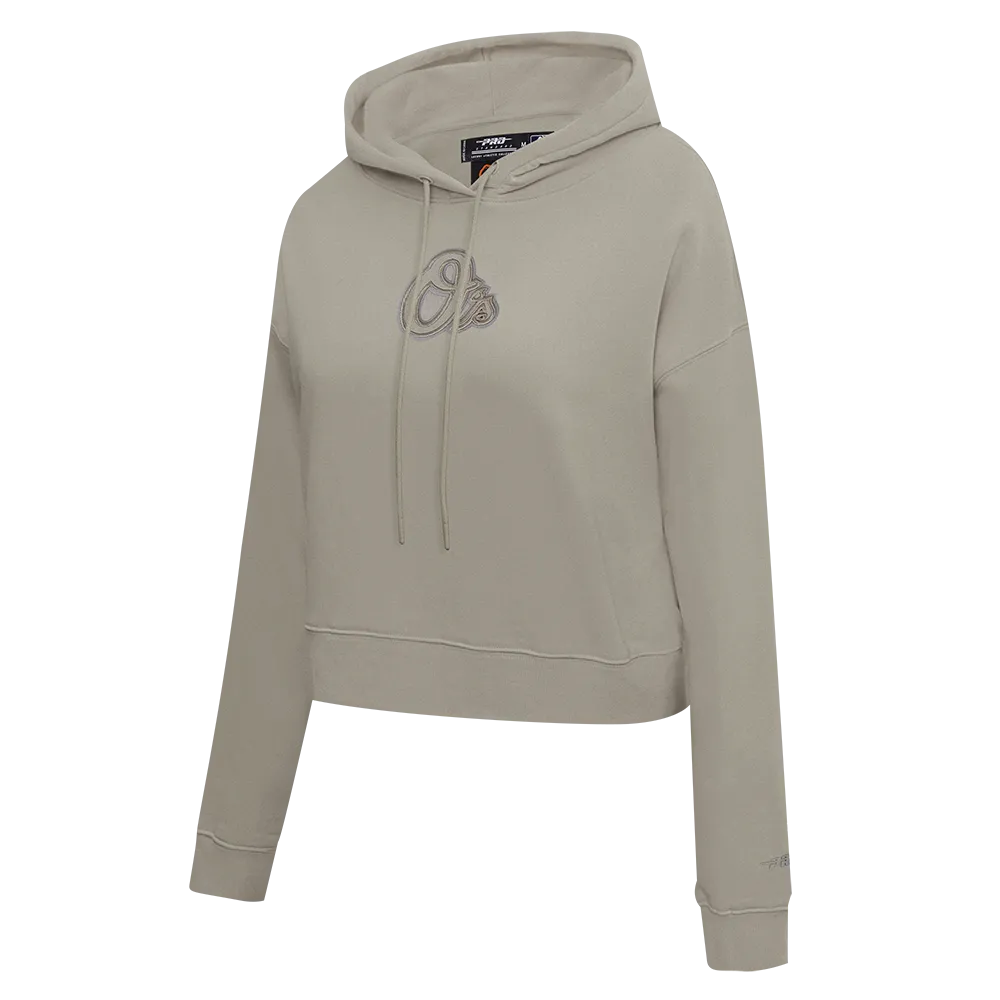 MLB BALTIMORE ORIOLES NEUTRAL WOMEN'S CROPPED PO HOODIE (TAUPE)