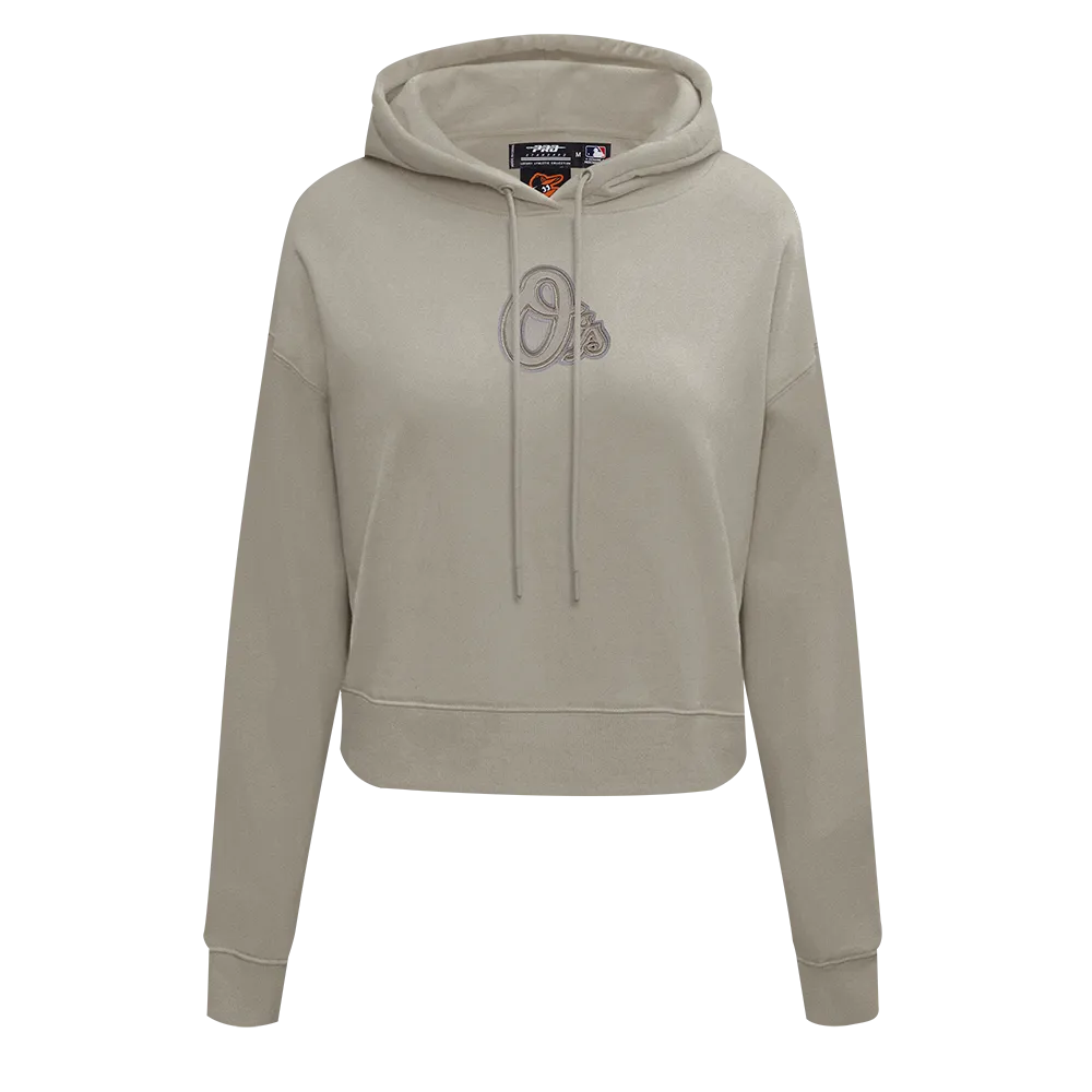 MLB BALTIMORE ORIOLES NEUTRAL WOMEN'S CROPPED PO HOODIE (TAUPE)