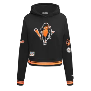 MLB BALTIMORE ORIOLES RETRO CLASSIC WOMEN'S RIB CROPPED PO HOODIE (BLACK/ORANGE)