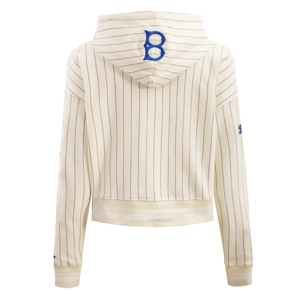 MLB BROOKLYN DODGERS PINSTRIPE RETRO CLASSIC WOMEN'S RIB CROPPED PO (EGGSHELL/ GREY)