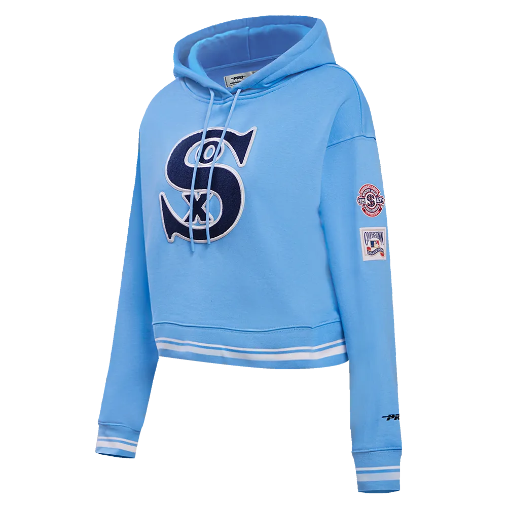 MLB CHICAGO WHITE SOX RETRO CLASSIC WOMEN'S RIB CROPPED PO HOODIE (UNIVERSITY BLUE/WHITE)