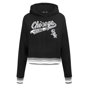 MLB CHICAGO WHITE SOX SCRIPT TAIL WOMEN'S RIB FLC CROPPED PO HOODIE (BLACK/GRAY)