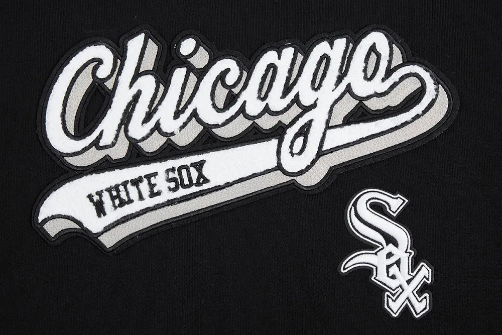 MLB CHICAGO WHITE SOX SCRIPT TAIL WOMEN'S RIB FLC CROPPED PO HOODIE (BLACK/GRAY)