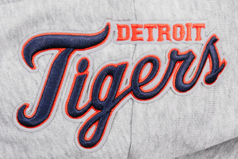 MLB DETROIT TIGERS SCRIPT TAIL WOMEN'S RIB FLC CROPPED PO HOODIE (HEATHER GREY/MIDNIGHT NAVY/ORANGE)