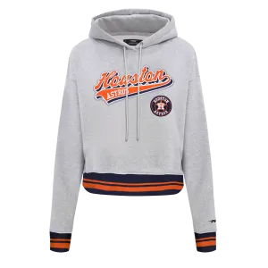 MLB HOUSTON ASTROS SCRIPT TAIL WOMEN'S RIB FLC CROPPED PO HOODIE (HEATHER GREY/MIDNIGHT NAVY/ORANGE)