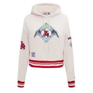 MLB LOS ANGELES ANGELS RETRO CLASSIC WOMEN'S RIB CROPPED PO HOODIE (EGGSHELL/ RED)