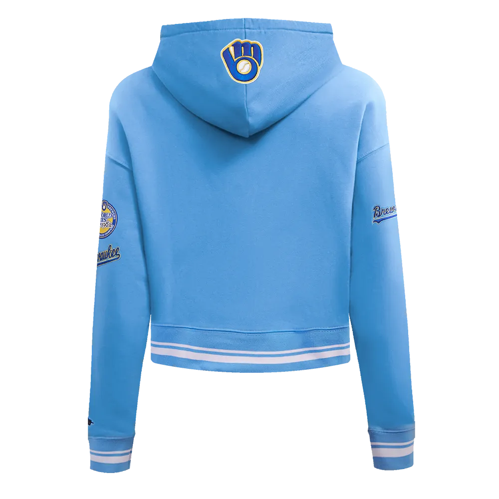 MLB MILWAUKEE BREWERS RETRO CLASSIC WOMEN'S RIB CROPPED PO HOODIE (UNIVERSITY BLUE)