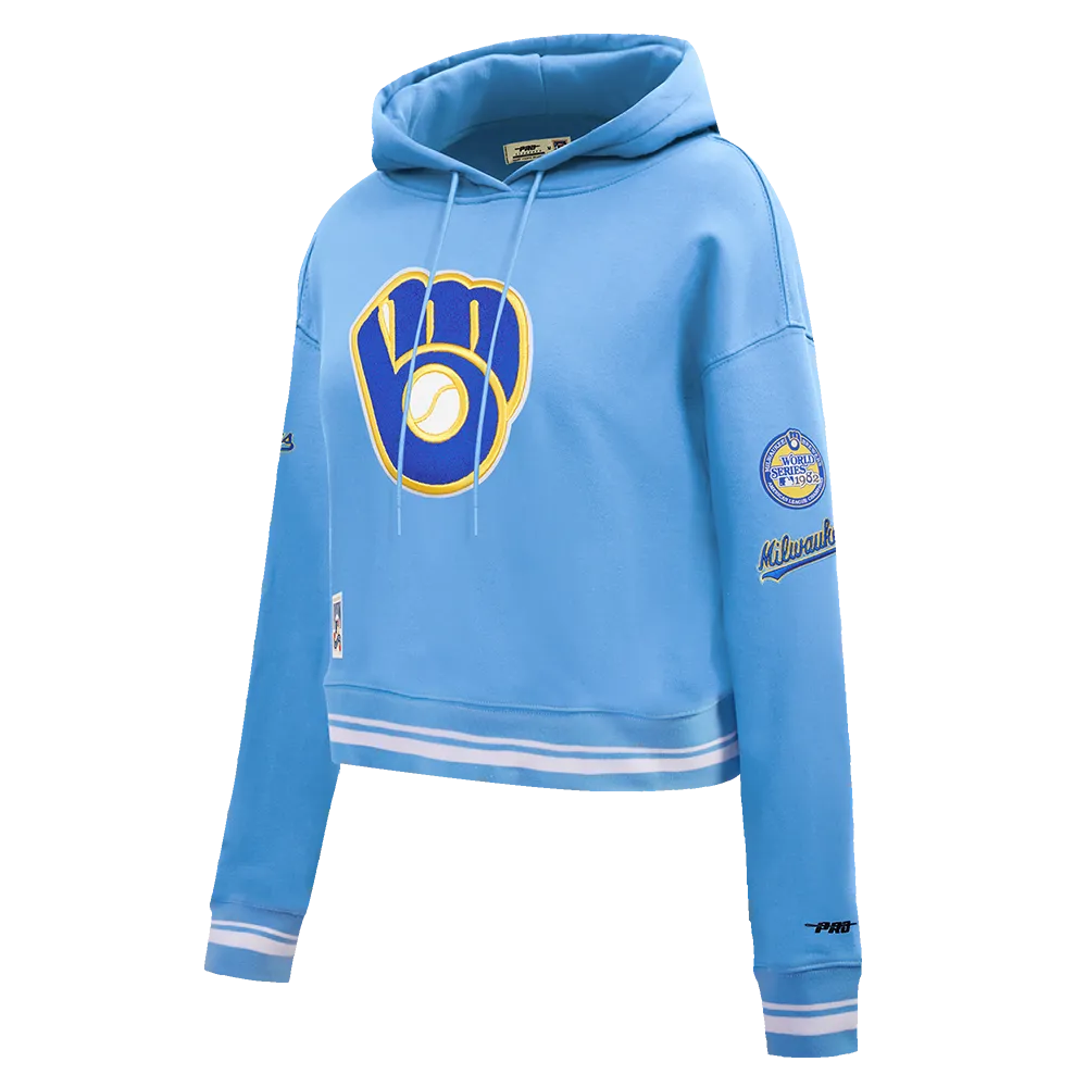 MLB MILWAUKEE BREWERS RETRO CLASSIC WOMEN'S RIB CROPPED PO HOODIE (UNIVERSITY BLUE)