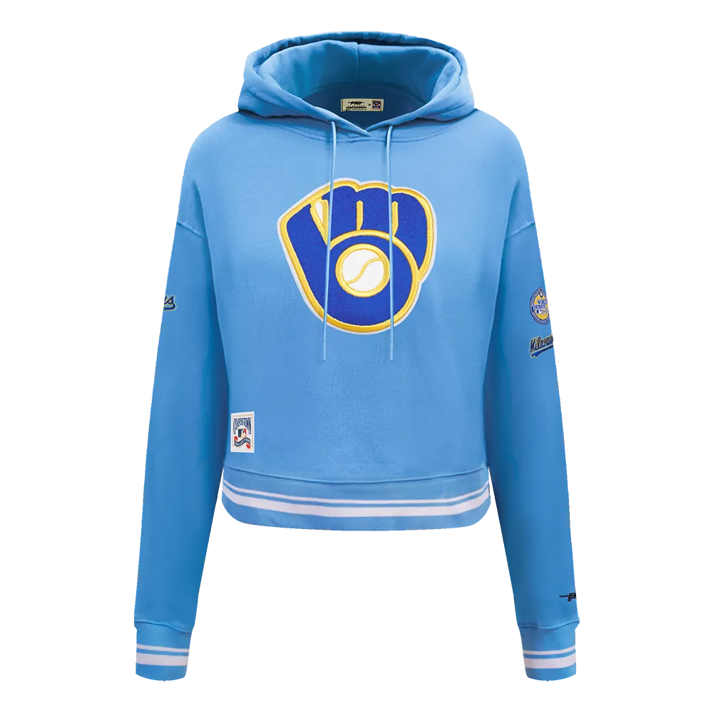 MLB MILWAUKEE BREWERS RETRO CLASSIC WOMEN'S RIB CROPPED PO HOODIE (UNIVERSITY BLUE)