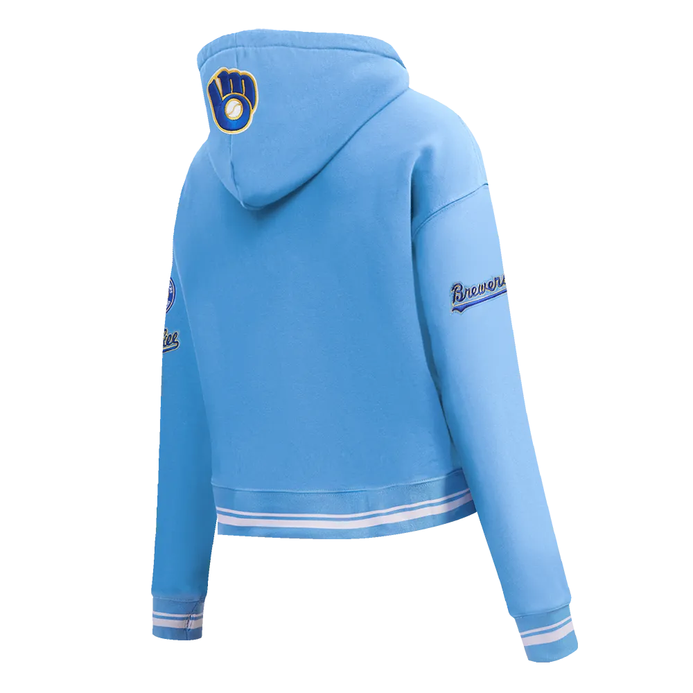 MLB MILWAUKEE BREWERS RETRO CLASSIC WOMEN'S RIB CROPPED PO HOODIE (UNIVERSITY BLUE)