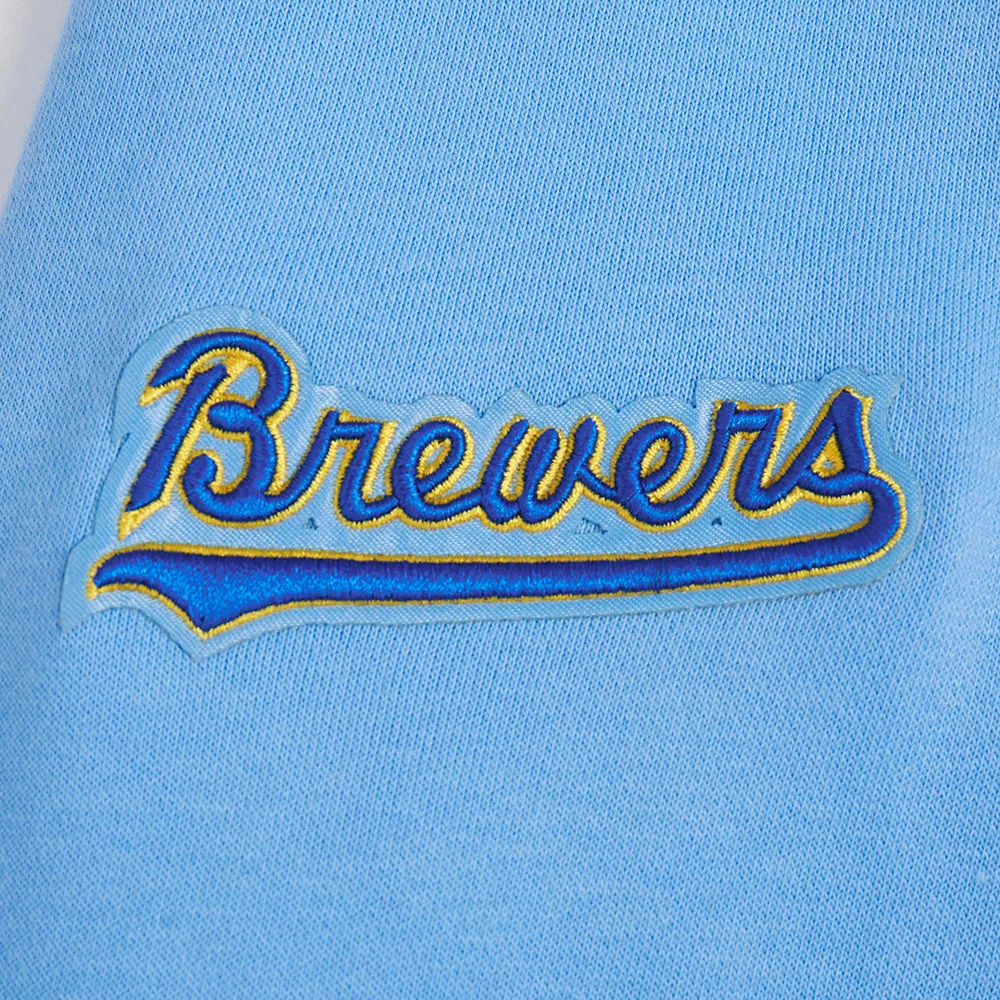 MLB MILWAUKEE BREWERS RETRO CLASSIC WOMEN'S RIB CROPPED PO HOODIE (UNIVERSITY BLUE)